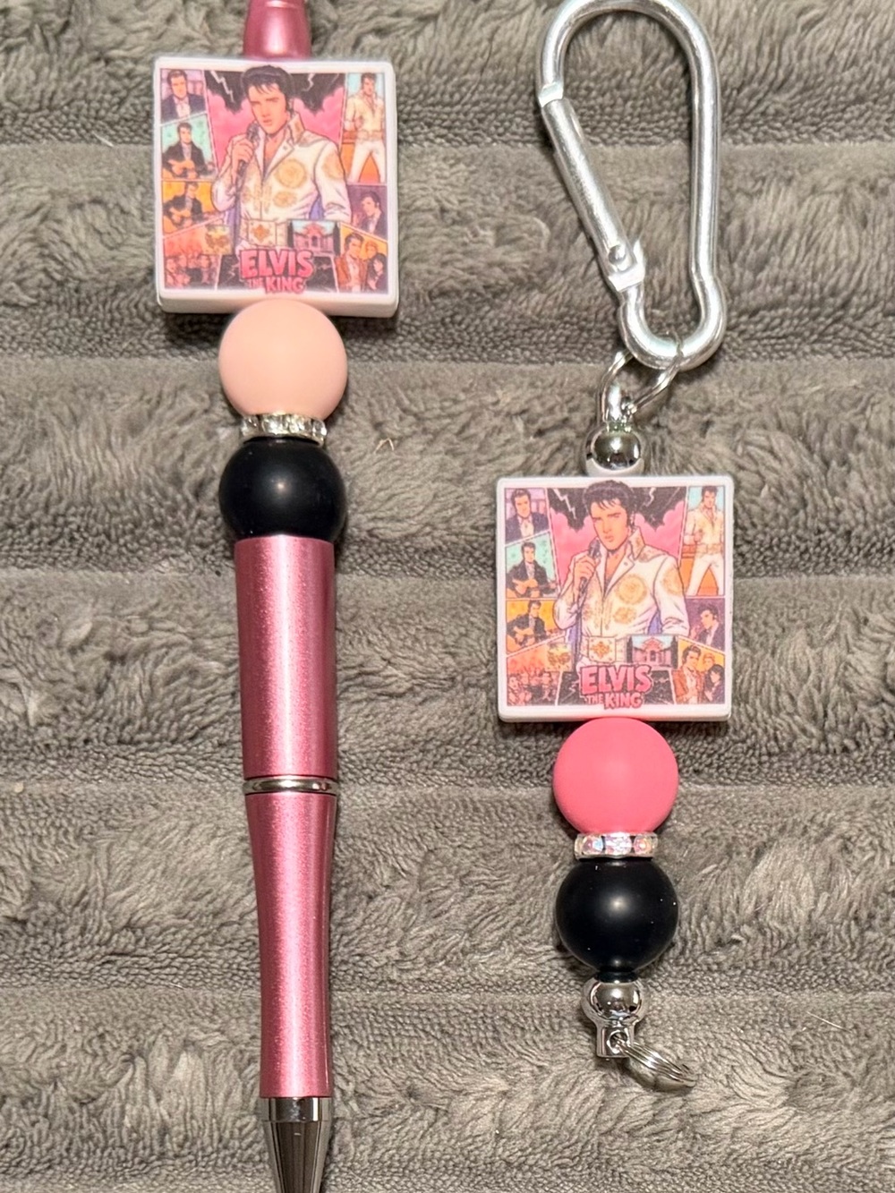 Pink Beaded Pen Keychain Set